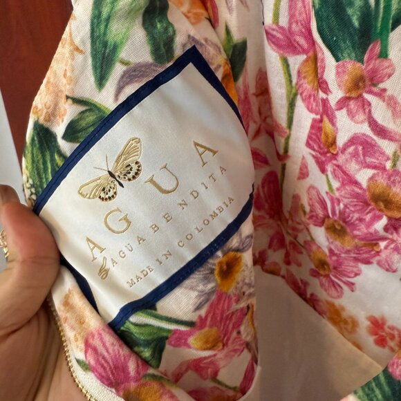 Agua by Agua Bendita Lima Floral Linen Maxi Dress Size M - Picture 13 of 13